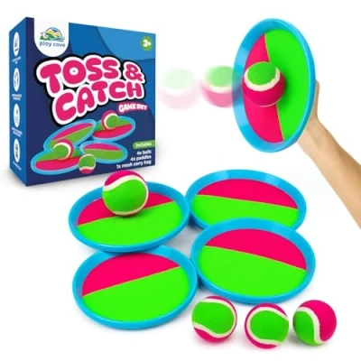 Image of Toss and Catch Ball Set Kids Outdoor Toys for Ages 3+ Sticky Game Families with 4 Paddle Sets Fun Beach &amp; Childrens or Garden Games of All Adults