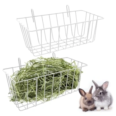 Image of 2 Bunny Hay Feeder, Hanging Rack, Rack Holder, Holder Hanging, Guinea Cage Feeder for Small Animals Chinchillas Pigs, White