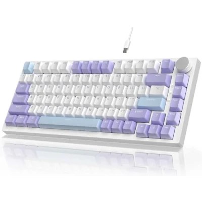 Image of YINDIAO AK820 Mechanical Keyboard with CNC Knob Control,75% ANSI Layout,82Keys Gasket Mount Wired Gaming Keyboard,5 Sound Absorbing Foam,Hot Swap Linear Switch,RGB Backlit,for PC,MAC (Purple)