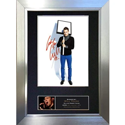 Image of WILL YOUNG Signed Autograph Mounted Photo Reproduction PRINT A4 Rare Perfect (297 x 210mm) #98 (Silver Frame) Present Birthday Christmas