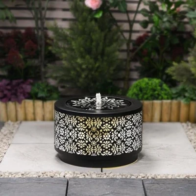 Image of Serenity Outdoor Metal Garden Water Feature with LED Light 25cm Tall Mosaic Inspired Self Contained in Gun Grey Easy Setup 3m Power Lead Included