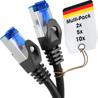 Image of KabelDirekt 5x 3m Ethernet Cable, LAN Network Cable Available in 0.25 30m (Fibre Optic Speed for Gigabit Networks with 1Gbps, Switches/Routers/Modems RJ45, black/silver)