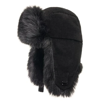 Image of Futrzane Corduroy Trapper Hat Mens Winter Hats with Ear Flaps Russian (One Size, Black Siberian)
