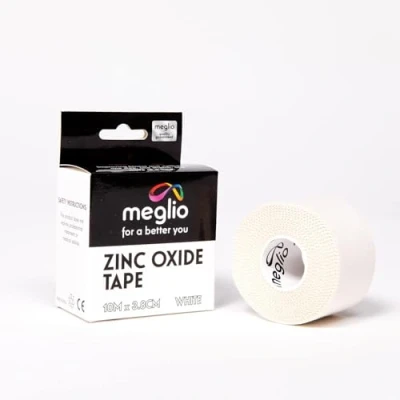 Image of Meglio Zinc Oxide Tape Strong Athletic Sports Strapping for Support &amp; Injury Recovery, Blister Prevention Tape, Ankle, Foot, Running, Rugby Climbing, Non Slip Grip (White) 3.8cm x 10m