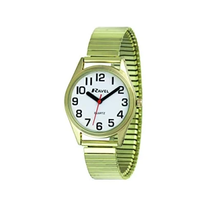 Image of Ravel Women&#039;s Super Bold Sight Aid Watch with Big Numbers on Stainless Steel Expander Bracelet Gold Tone