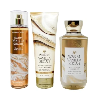 Image of Bath &amp; Body Works Warm Vanilla Sugar Fragrance Favorites Gift Set Shower Gel Mist Cream