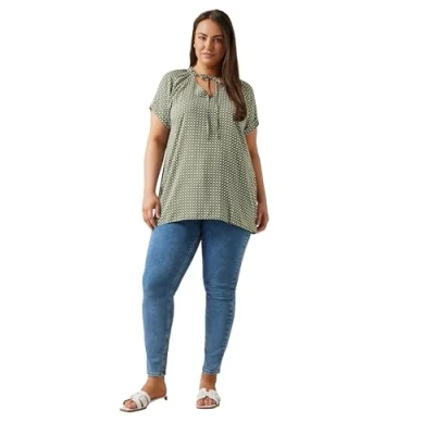 Image of EVANS Curve Grey Dot Print Tie Neck Blouse Women&#039;s Plus Size