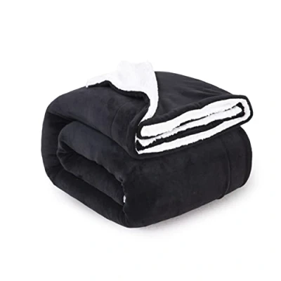 Image of ComfyWell Sherpa Fleece Blanket, Soft and Cozy Throw Large Fluffy Blanket throws for Sofa, Couch, Bed, Travel, Thick Thermal Warm Bed 150x200cm. (Twin/Double, Black)