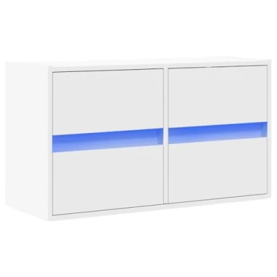 Image of vidaXL White TV Wall Cabinet with LED Lights Floating Entertainment Center, Engineered Wood Space Saving, 80x31x45 cm