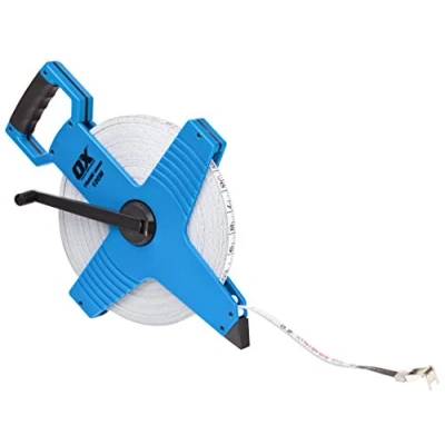 Image of OX Trade Open Reel Fibreglass Measuring Tape Metric Measure Hi Impact Construction Blue/Black, 100m/330 ft