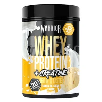 Image of Warrior Whey Protein Powder + Creatine 500g Sports Nutrition Shake for Muscle Growth, Performance, and Recovery Enjoy Post Workout Low Sugar 20 Servings (Vanilla Ice Cream)