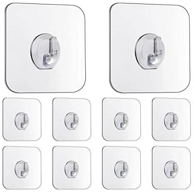 Image of Juliyeh Magic Hooks, Transparent Self Adhesive , Removable Without Nails Heavy Duty Sticky Hooks for Kitchen, Bathroom, Door Wall,10 Pack Black gyg8 01