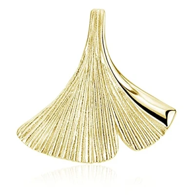Image of MATERIA by Matthias Wagner Women&#039;s gold Gingko Leaf Pendant 925 Silver Plated with Chain, Yellow plating