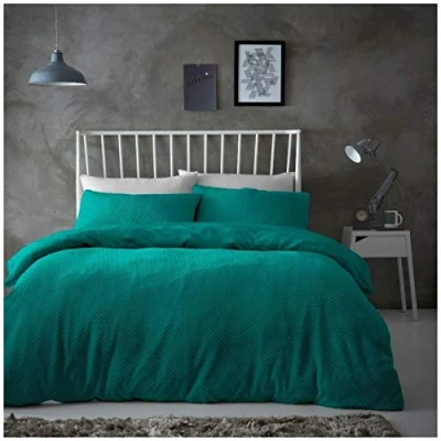 Image of GC GAVENO CAVAILIA Soft &amp; Cosy Teddy Popcorn Honeycomb Duvet Cover with Pillowcases, Luxury Fleece Warm Quilt Set, King Size Bedding, Teal