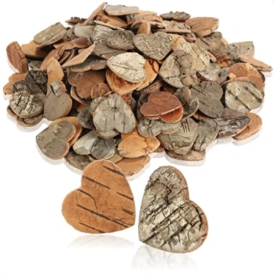 Image of com four® 200 piece heart scatter decoration set confetti made of birch wood accessories for DIY projects natural discs (200x bark)