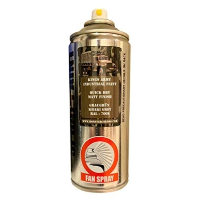 Image of Kings Army Khaki Grey Ral Colour 7008 Acrylic Military Matt Spray Paint 400ml Vehicle Paint, Airsoft, Paintball, Model Maker Fishing, Wargames Miniature Modelling