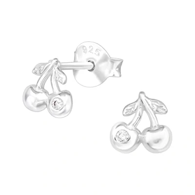 Image of The Rose &amp; Silver Company Women Girls 925 Sterling Cubic Zirconia Cherry Stud Earrings