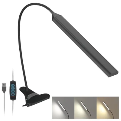 Image of LUTW LED Desk Lamp Clip, 3 Lighting Modes 10 Levels Dimmable USB Charger Clip Lamp, 360 Flexible Swan Reading for Study Work Headboard Bed Office, Black