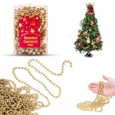 Image of Christmas Bead Chain 10M, Luxury Plastic Garland, Xmas Tree Hanging Ornaments, Party Decoration (Rose Gold)