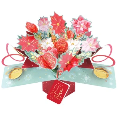 Image of Nan Christmas Card 3D Festive Bouquet Pop Up Xmas Greeting Cards POP067X12