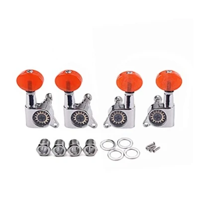 Image of Alnicov 2R 2L Guitar Tuning Pegs Machine Heads Tuners With Red Peg Button For Ukulele 4 String