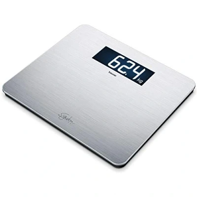 Image of Beurer GS405 Signature Line glass Bathroom Scale Stainless Steel XXL standing area Made from safety for a robust and stylish finish digital display 200kg weight capacity