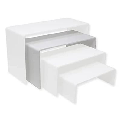 Image of EPOSGEAR Nesting Plinths Clear or Coloured Acrylic Plastic Retail Riser Tiered Counter Display Stands Perfect for Shops, Stalls, Ornaments, Models etc (White, Large Single)