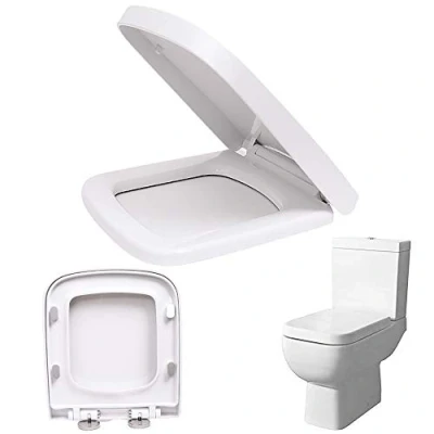 Image of Square Toilet Seat, Soft Close Seats with Quick Release for Easy Clean, Ergonomic Design, Adjustable Hinges White Lid