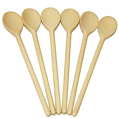 Image of BICB 12 Inch (30 cm) Long Wooden Spoons for Cooking Oval Wood Mixing Baking, Cooking, Stirring Sauce Made of Natural Beechwood Set 6
