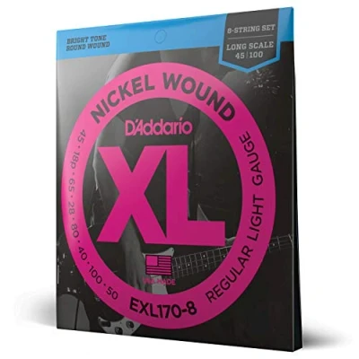 Image of D&#039;Addario Bass Guitar Strings XL Nickel EXL170 8 Perfect Intonation, Consistent Feel, Powerful Durability For String Guitars 45 100 Regular Light String, Long Scale