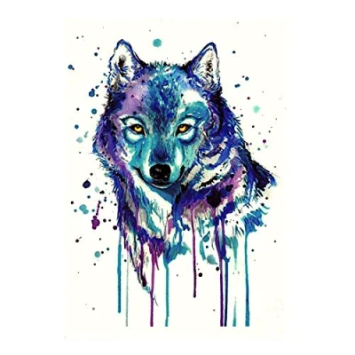 Image of 2 x Colourful Wolf XL Tattoo Watercolour Blue Body Temporary KM105 (2)