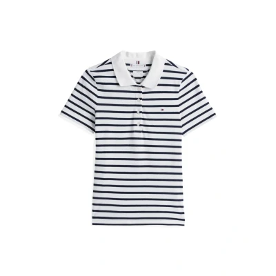 Image of Tommy Hilfiger Polo shirt, Women&#039;s, Size: Small, Breton ecru/dark night navy