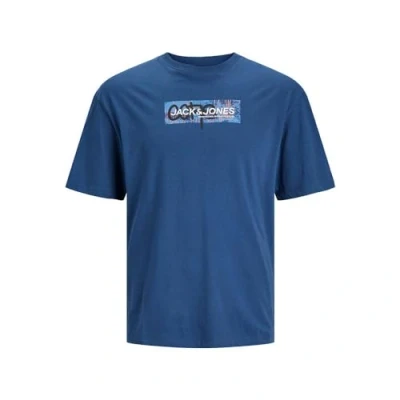 Image of JACK &amp; JONES Men&#039;s Jcoaop Print Tee SS Crew Neck T Shirt, Ensign Blue, S