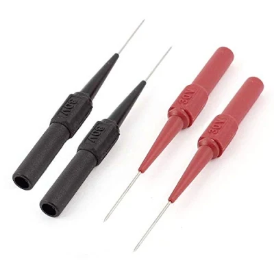 Image of Multimeter Long Needle Point Insulated Test Probes Red &amp; Black 4mm Jack Probe Tool for Measuring Small IC Pins 4pcs