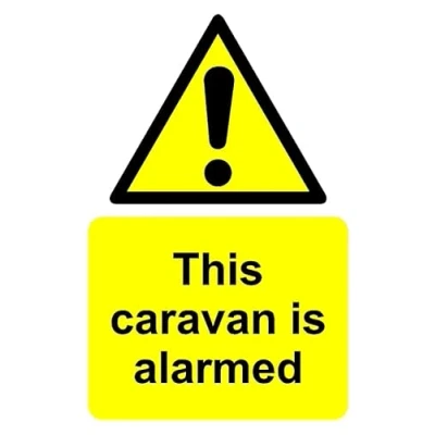 Image of This caravan is alarmed safety sign Self adhesive sticker (200mm x 150mm)