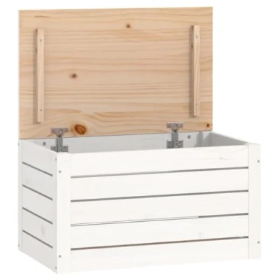 Image of vidaXL Solid Pine Wood Storage Box, Modern Style Wooden Tool Bin with Practical Lid &amp; Large Compartment, White Finish 59.5x36.5x33 cm