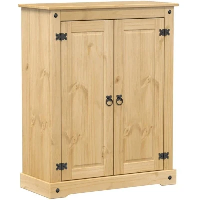 Image of vidaXL Corona Solid Pine Wood Shoe Cabinet Rustic Brown Storage/Organizer with Metal Handles, Shelves, 86x38.5x108 cm