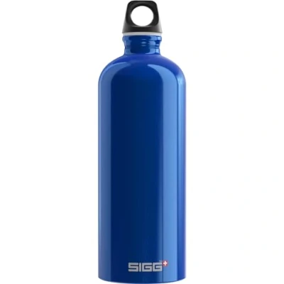Image of SIGG Aluminium Water Bottle Traveller Blue Climate Neutral Certified Suitable For Carbonated Beverages Leakproof Lightweight BPA Free 1 L