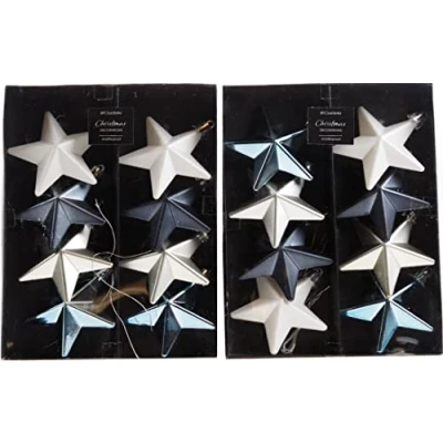 Image of Blue Whale Gifts Navy Grey White Star Christmas Tree 6cm Baubles Decorations (Set of 16)