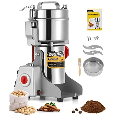 Image of CGOLDENWALL 1500W Open Cover Stop Protection 300g Electric Grain Grinder 28000RPM Superfine Mill for Herb/Spice/Nut/Cereal 30s Speedy Grinding with Overload Protection&amp; 5min Timer&amp; Commercial Motor