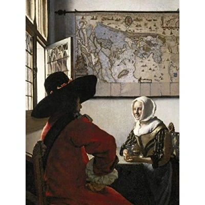 Image of Vermeer Officer Laughing Girl Painting Large Wall Art Print Canvas Premium Mural