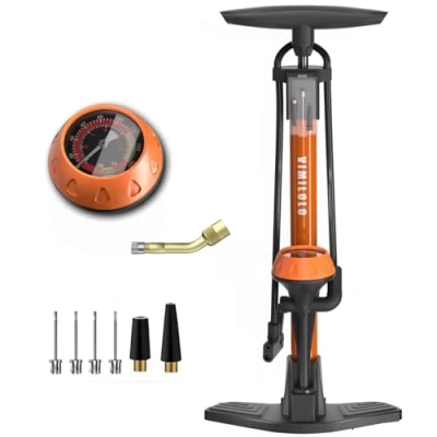 Image of VIMILOLO Bike Pump, Air Bicycle Pump Inflator with Pressure Gauge for Presta and Schrader Valve Tire Ball Portable Pumps 160PSI &amp; 11BAR