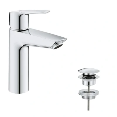 Image of GROHE QUICKFIX Start Wash Basin Mixer Tap with Click Clack Push Waste Set (Metal Lever, Water Saving Technology, Easy to Install, Includes 3 in 1 Tool, Tails 3/8 Inch), Size 192 mm, Chrome, 24204002