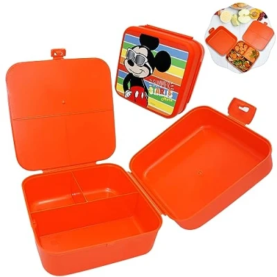 Image of Lunch Box Included 3 Compartments Best Food Container Baby Childrens Toddlers Travel Lunchbox BPA Free Leakproof Divided Sections Mickey Mouse Printed Snack Boxes Summer Kids Fun 13cm