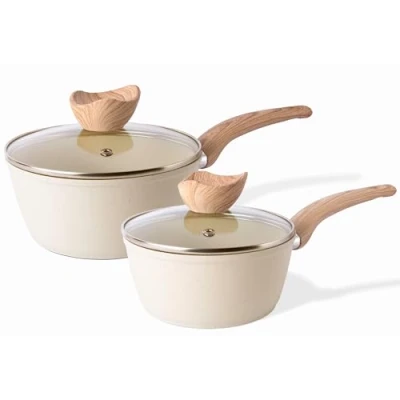 Image of Induction Saucepan Set with Lid Non Stick for 2pcs Cream Granite Sauce Pan 16cm, 18cm Saucepot by Nuovva