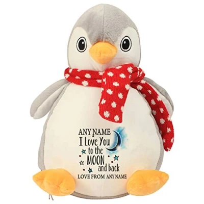 Image of Giftme Personalised ANY NAME I love You To The Moon And Back Teddy Bear Soft toys Birthday Present. (Penguin)