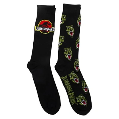 Image of Universal Men&#039;s Jurassic Park 2 Pack Crew Socks, Black, 9 13 UK