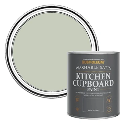 Image of Rust Oleum Light Green Scrubbable Kitchen Cupboard Paint in Satin Finish Aloe 750ml