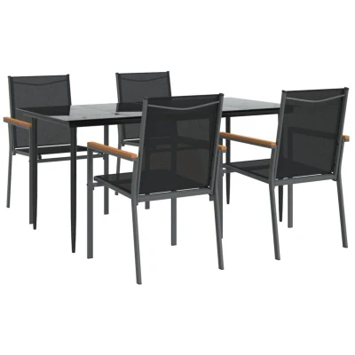 Image of Vidaxl 5 Piece Garden Dining Set Black Textilene and Steel