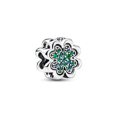 Image of Pandora Moments Clover sterling silver splittable charm with icy green and royal crystal